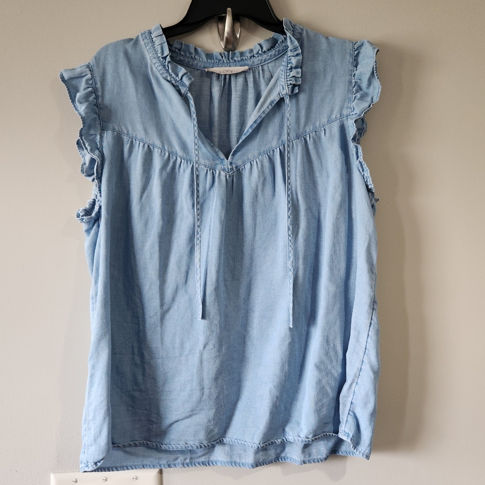LOFT Sky Blue Ruffled Blouse